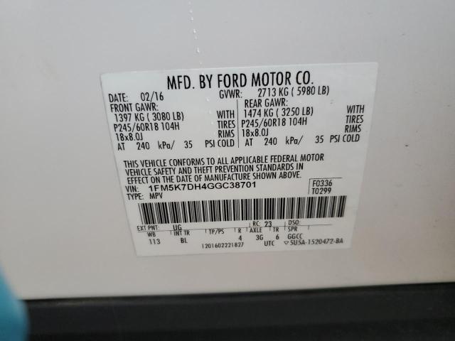 2016 FORD EXPLORER X - 1FM5K7DH4GGC38701