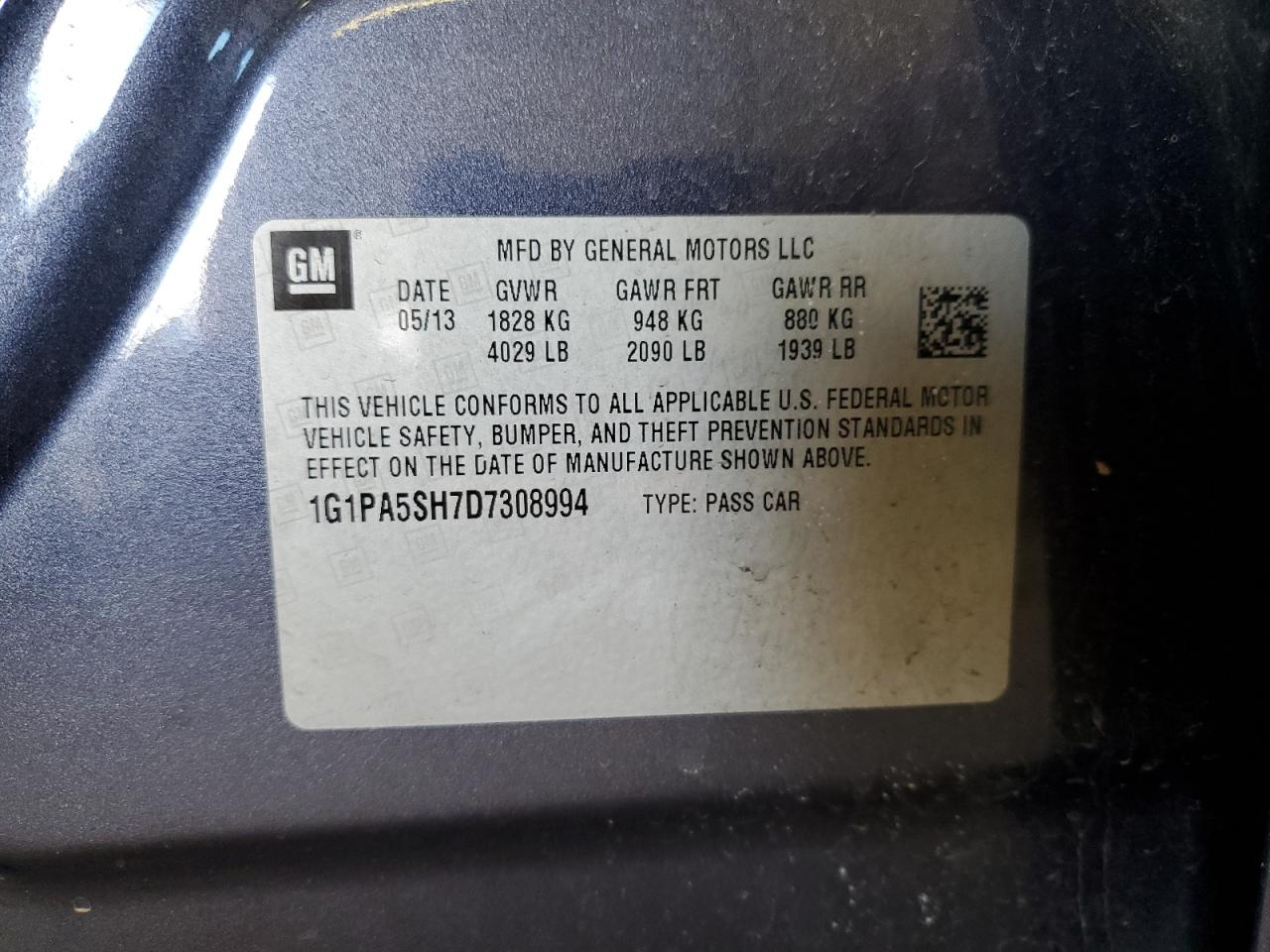 1G1PA5SH7D7308994 2013 Chevrolet Cruze Ls