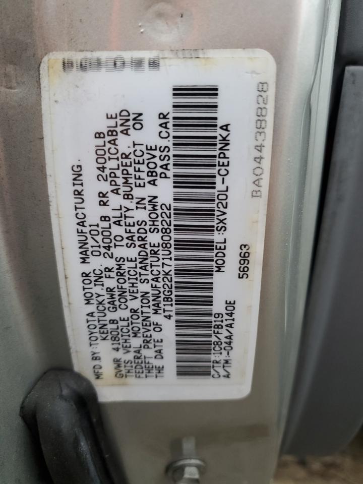 4T1BG22K71U808222 2001 Toyota Camry Ce