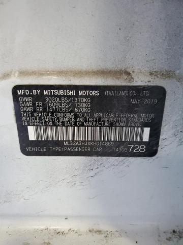 2019 Mitsubishi Mirage Es VIN: ML32A3HJXKH014869 Lot: 50830194