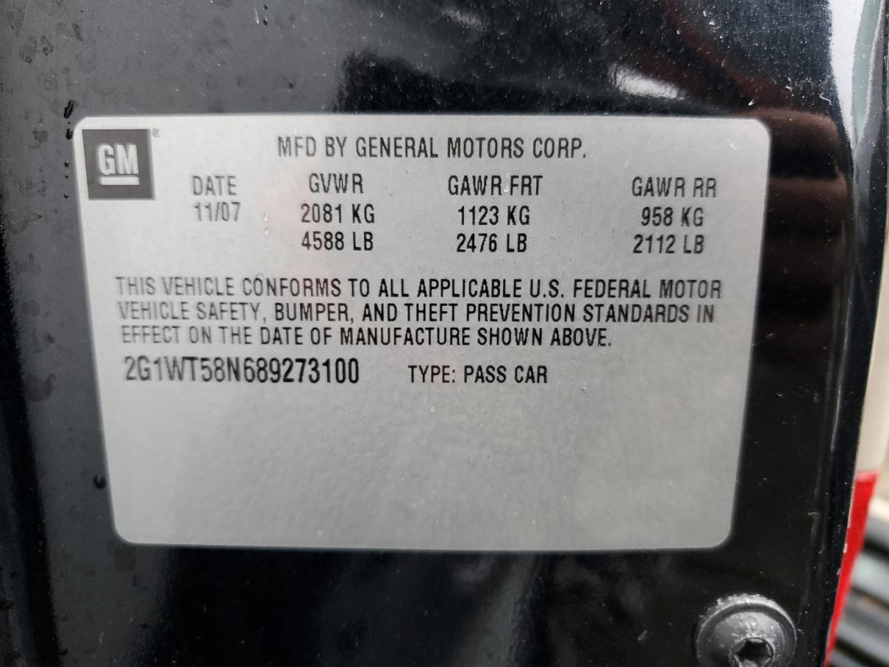 2G1WT58N689273100 2008 Chevrolet Impala Lt