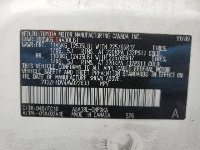 2010 Toyota Rav4 VIN: 2T3ZF4DV4AW022633 Lot: 52390274