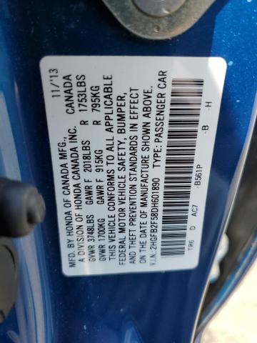 2013 Honda Civic Lx VIN: 2HGFB2F58DH601890 Lot: 50230574