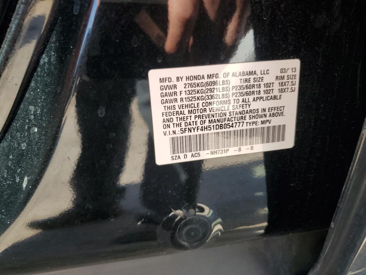 5FNYF4H51DB054777 2013 Honda Pilot Exl