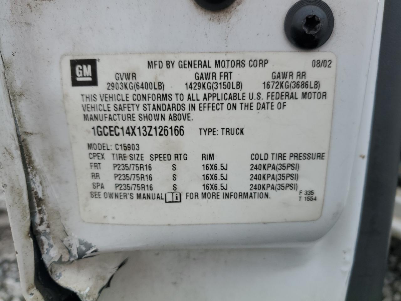 1GCEC14X13Z126166 2003 Chevrolet Silverado C1500