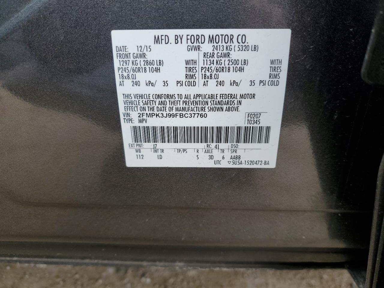 2FMPK3J99FBC37760 2015 Ford Edge Sel