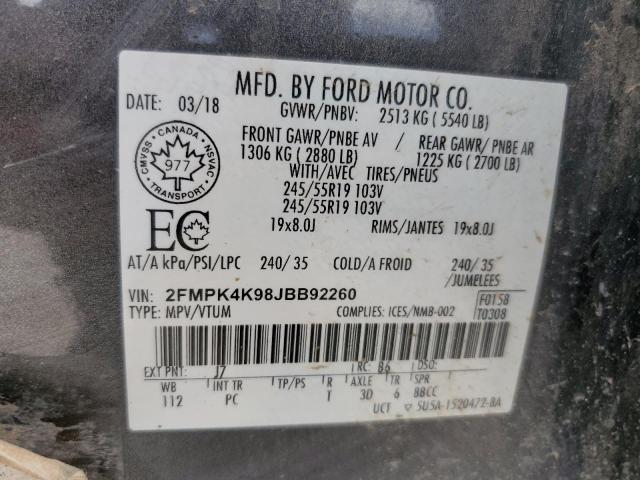 2018 Ford Edge Titanium VIN: 2FMPK4K98JBB92260 Lot: 51792074