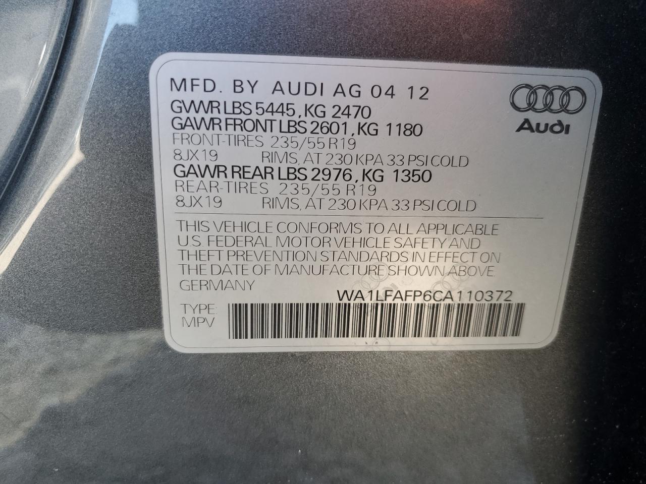 WA1LFAFP6CA110372 2012 Audi Q5 Premium Plus