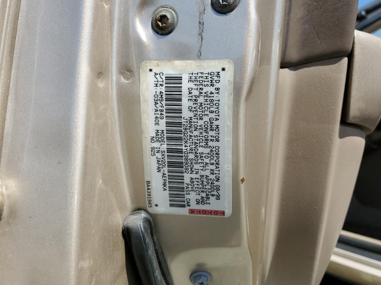 JT2BG22K4Y0389082 2000 Toyota Camry Ce