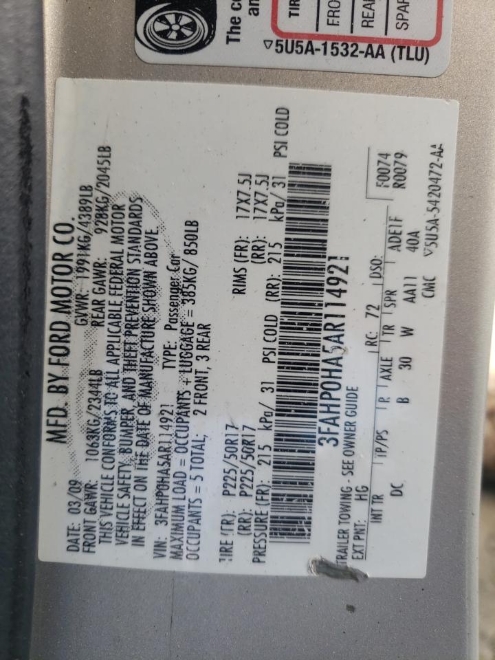 3FAHP0HA5AR114921 2010 Ford Fusion Se