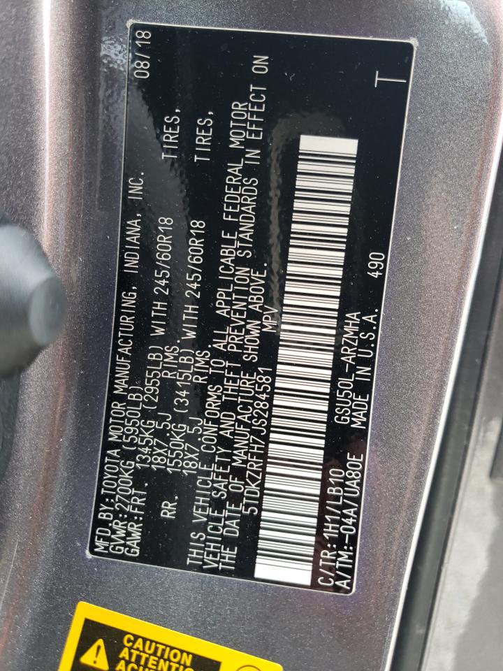 5TDKZRFH7JS284581 2018 Toyota Highlander Se