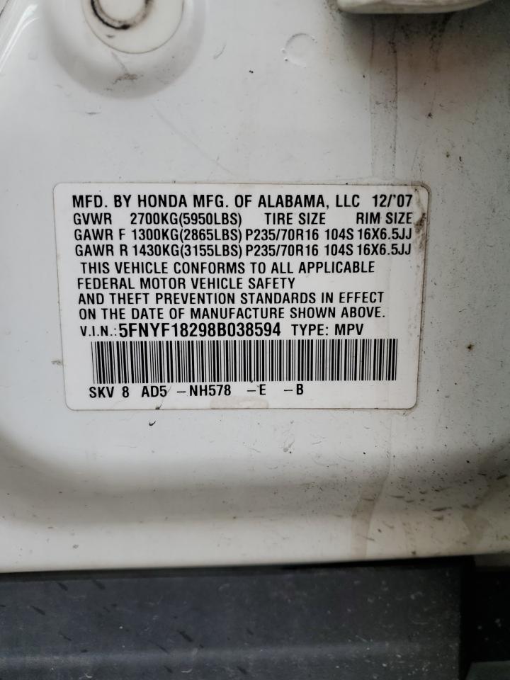 5FNYF18298B038594 2008 Honda Pilot Vp