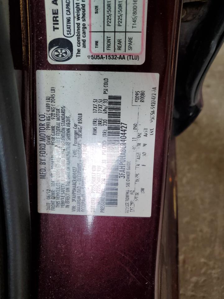 3FAHP0HA8CR404427 2012 Ford Fusion Se