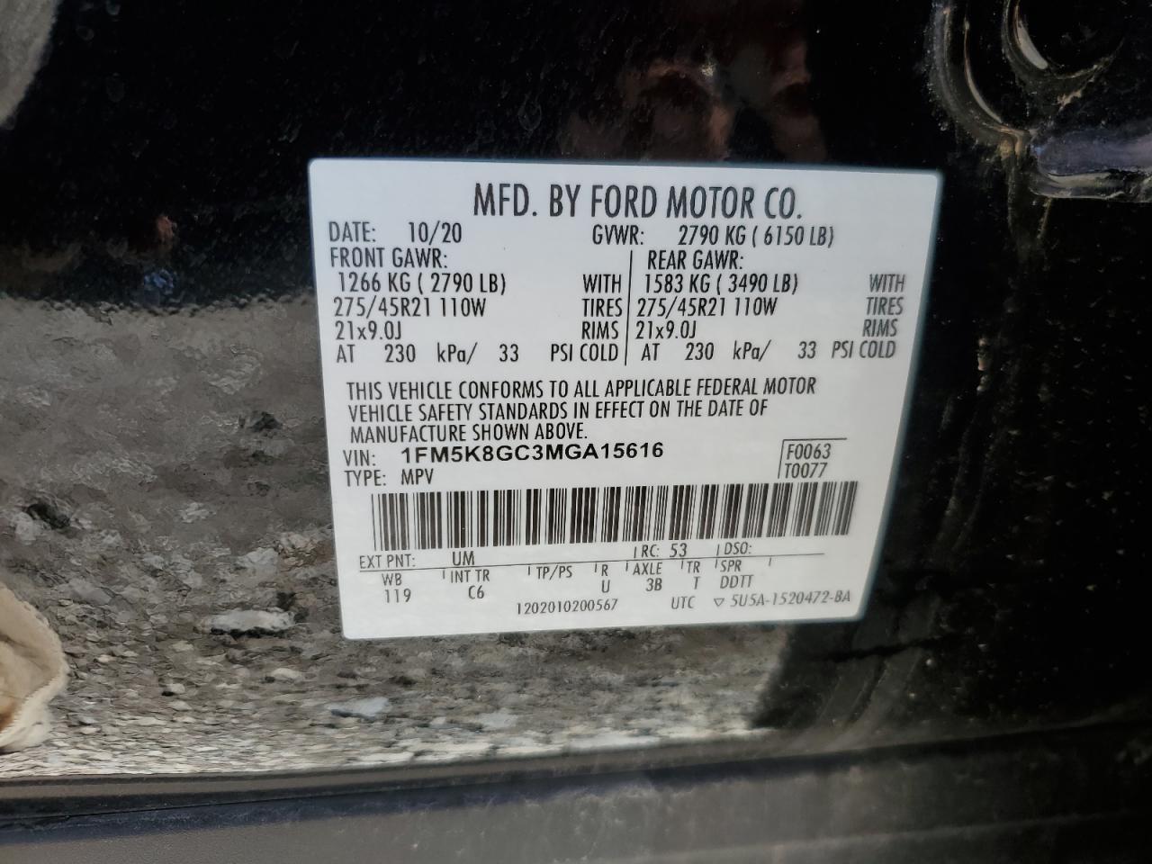 1FM5K8GC3MGA15616 2021 Ford Explorer St