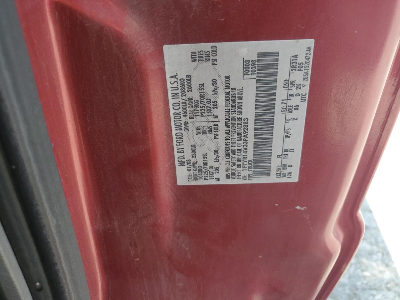 1FTYR14V33PA92883 2003 Ford Ranger Super Cab