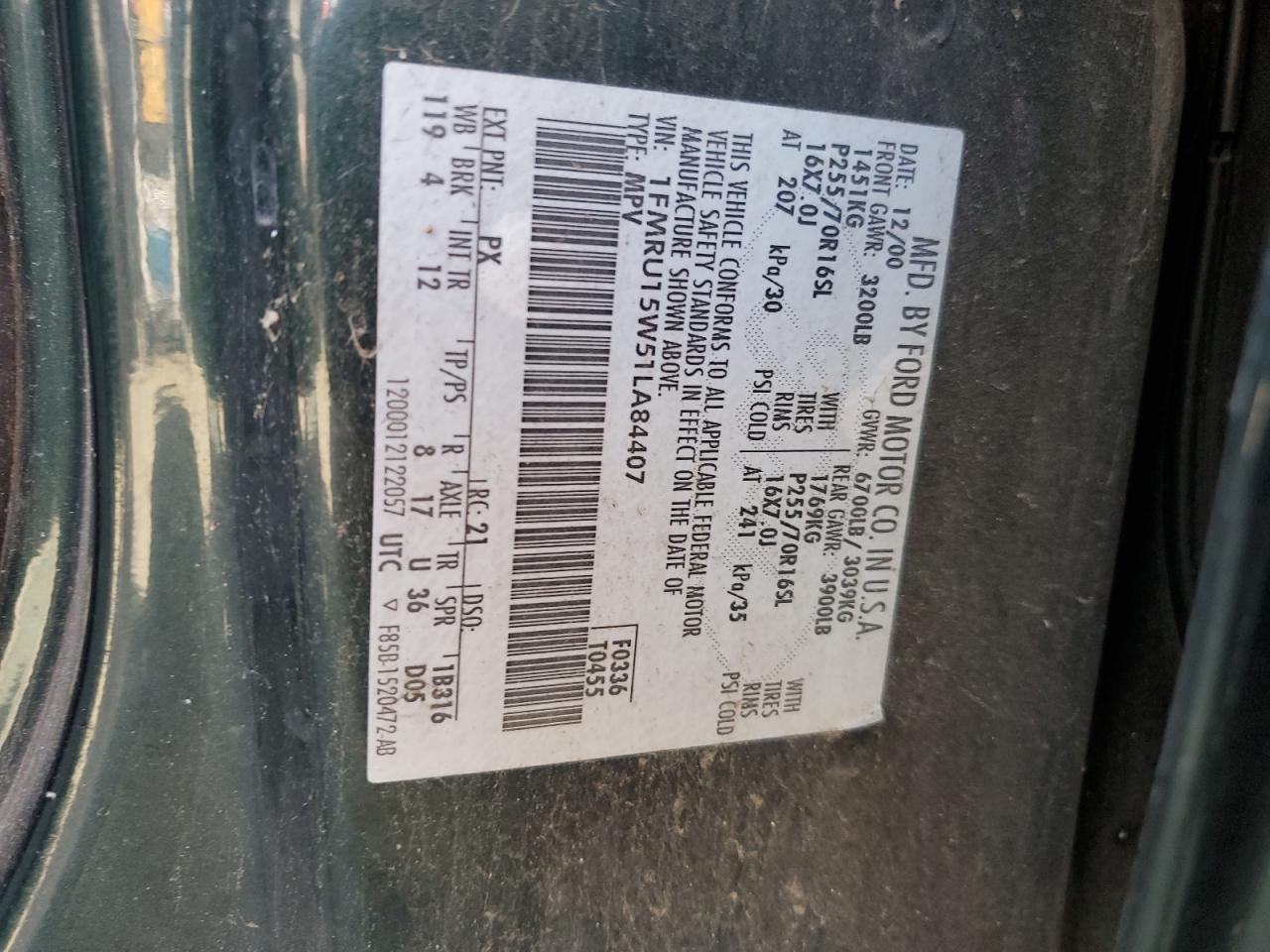 1FMRU15W51LA84407 2001 Ford Expedition Xlt