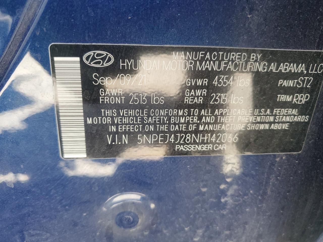 5NPEJ4J28NH142066 2022 Hyundai Sonata Sel Plus