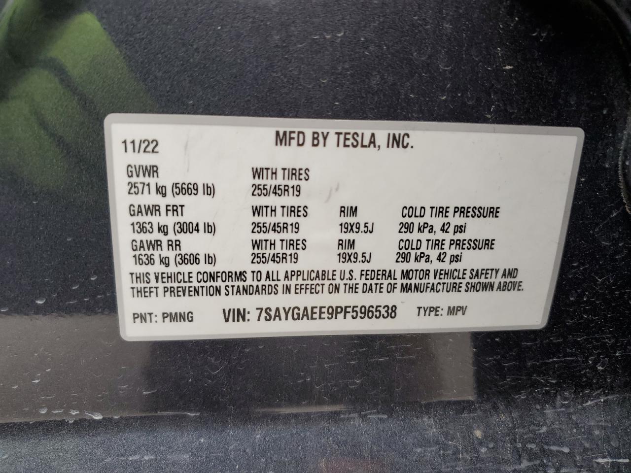 7SAYGAEE9PF596538 2023 Tesla Model Y