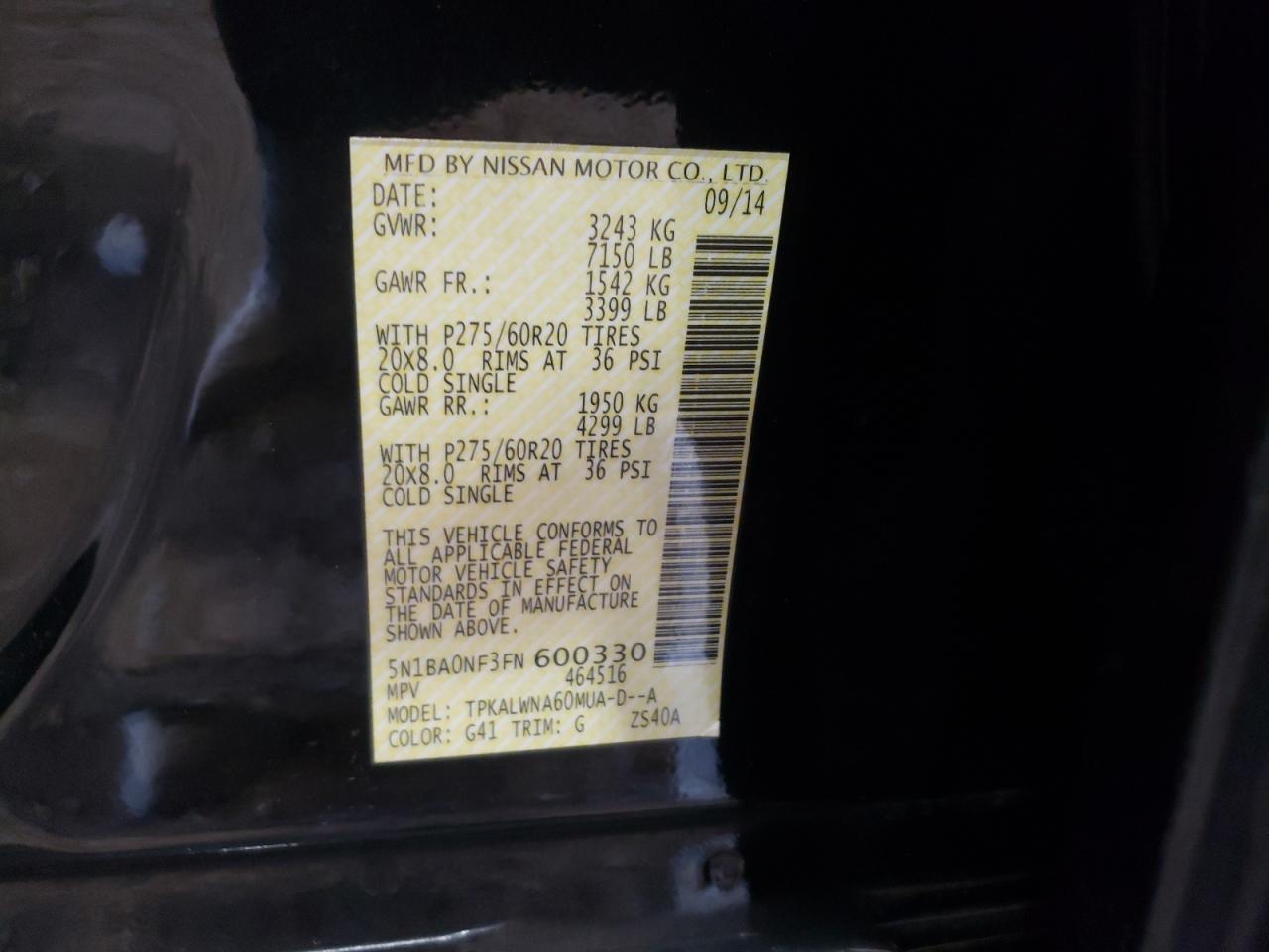 5N1BA0NF3FN600330 2015 Nissan Armada Platinum