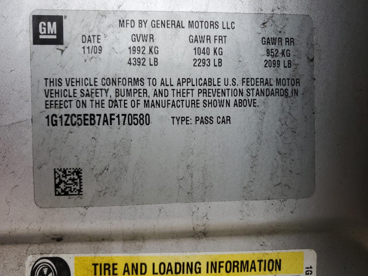 1G1ZC5EB7AF170580 2010 Chevrolet Malibu 1Lt