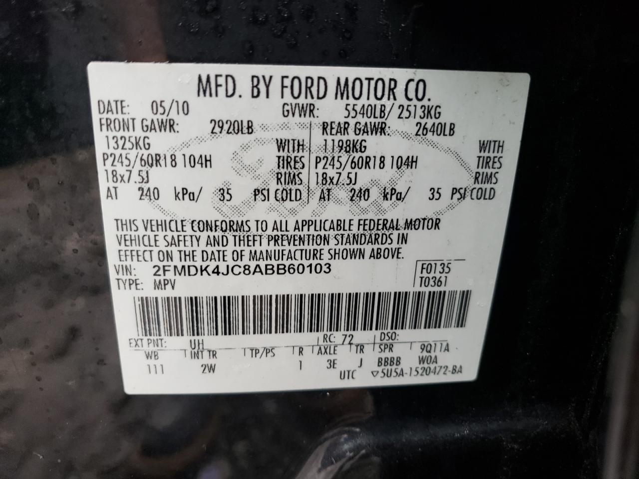 2FMDK4JC8ABB60103 2010 Ford Edge Sel