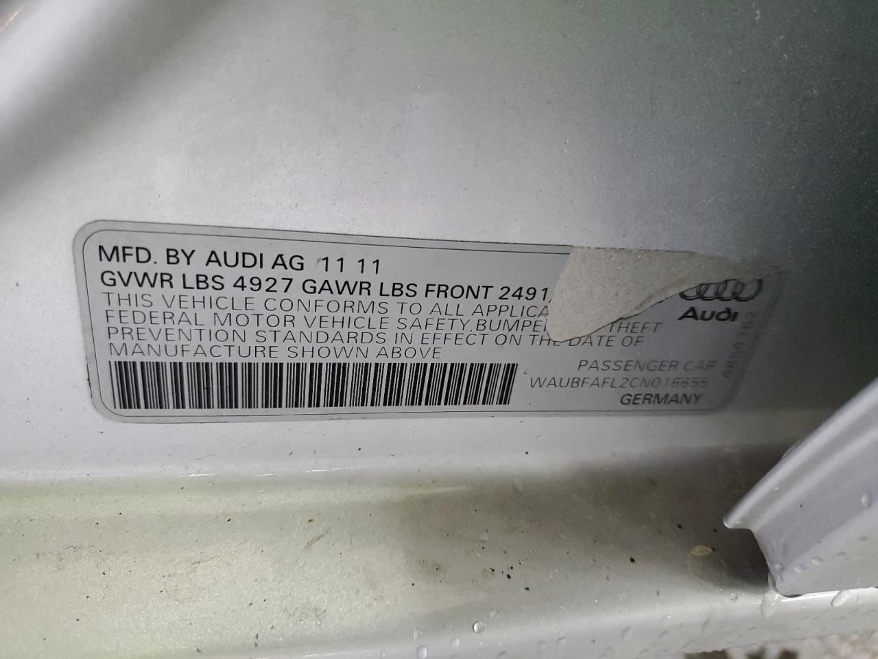 WAUBFAFL2CN016655 2012 Audi A4 Premium