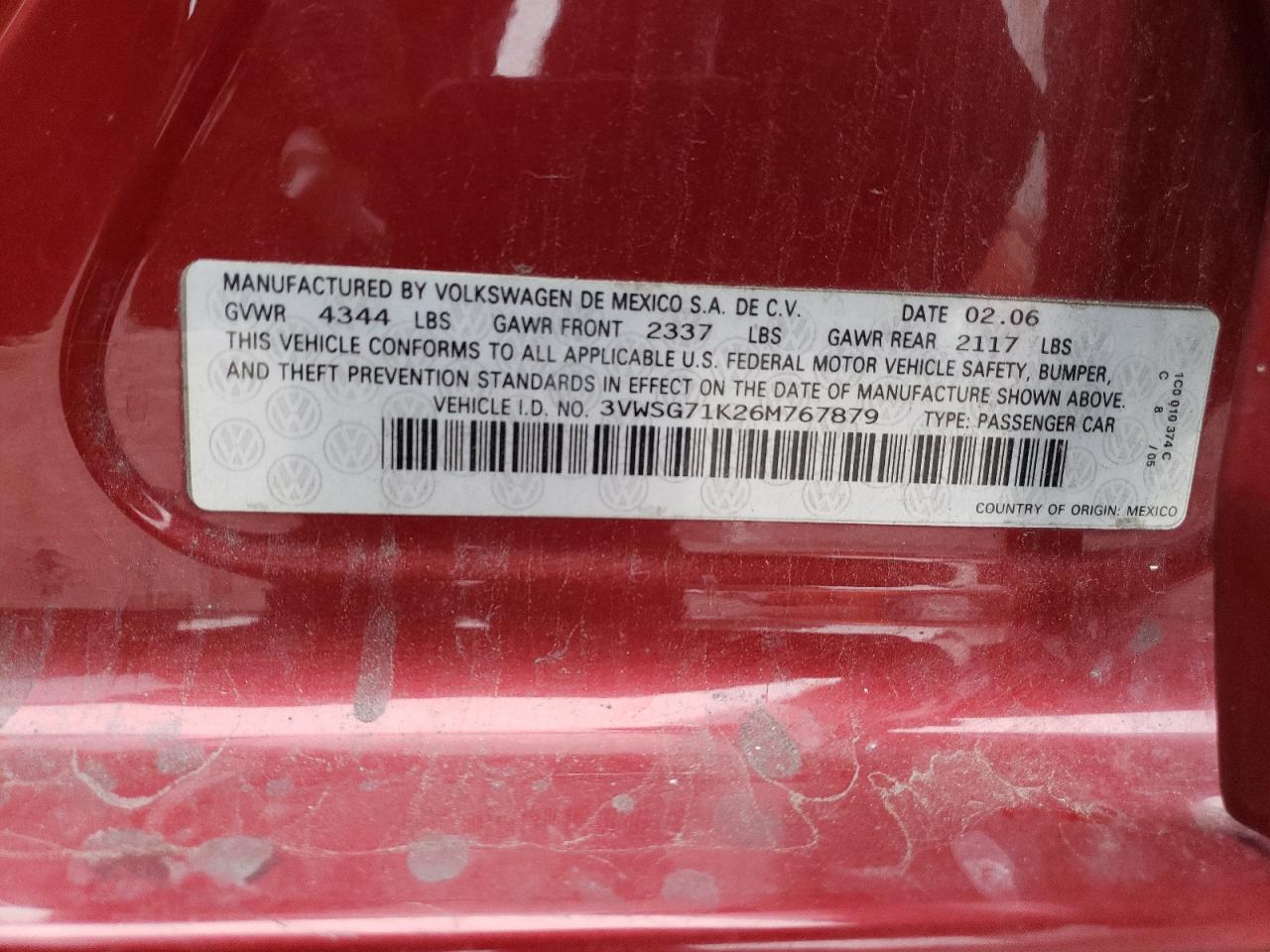 3VWSG71K26M767879 2006 Volkswagen Jetta 2.5 Option Package 1