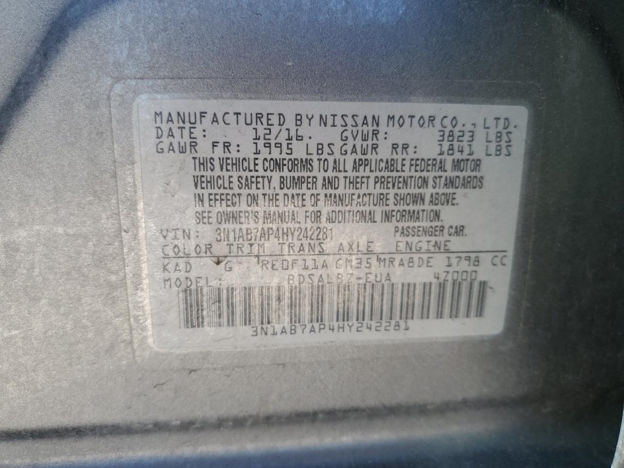 3N1AB7AP4HY242281 2017 Nissan Sentra S