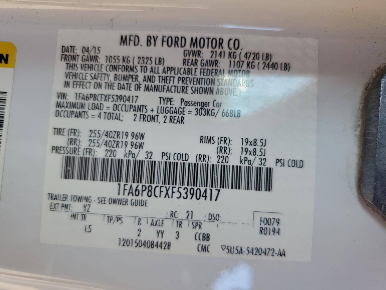 1FA6P8CFXF5390417 2015 Ford Mustang Gt