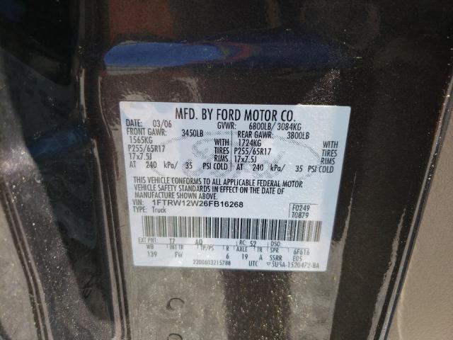 2006 Ford F150 Supercrew VIN: 1FTRW12W26FB16268 Lot: 52214934