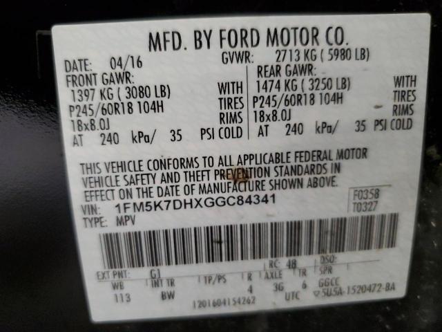 2016 Ford Explorer Xlt VIN: 1FM5K7DHXGGC84341 Lot: 50507964