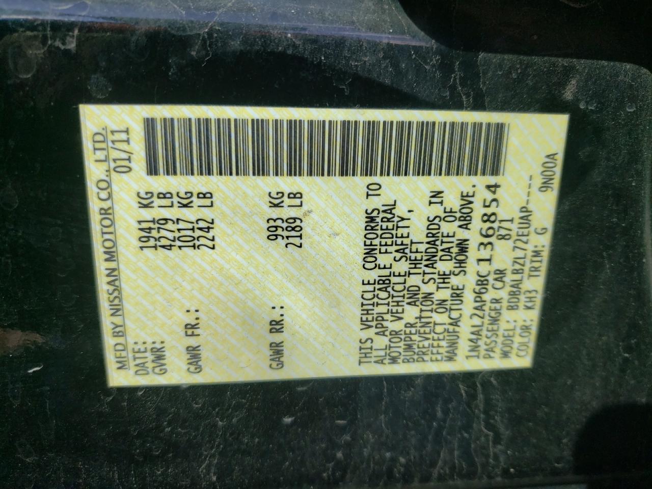 1N4AL2AP6BC136854 2011 Nissan Altima Base