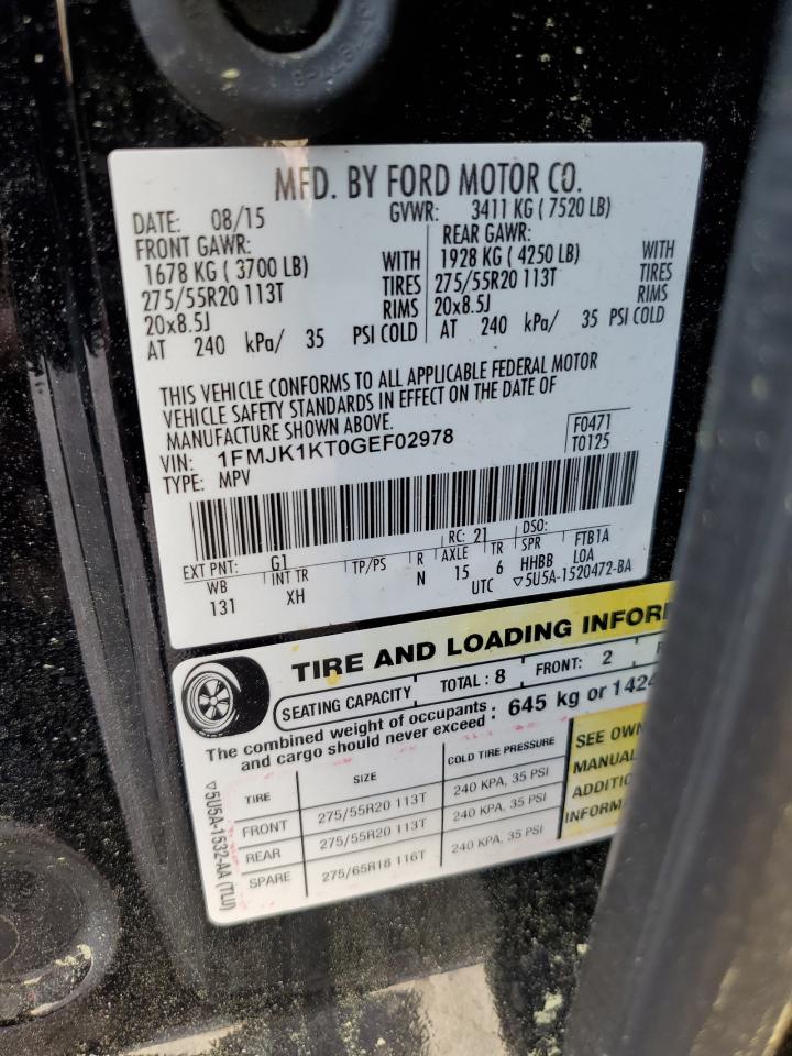 1FMJK1KT0GEF02978 2016 Ford Expedition El Limited