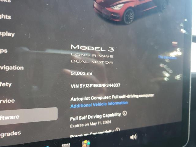 2022 Tesla Model 3 VIN: 5YJ3E1EB9NF344837 Lot: 52901694