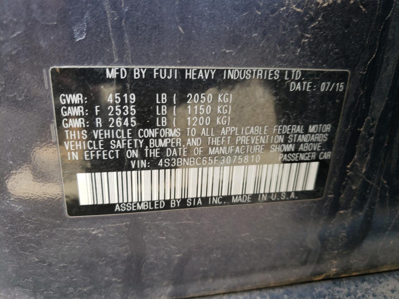 4S3BNBC65F3075810 2015 Subaru Legacy 2.5I Premium