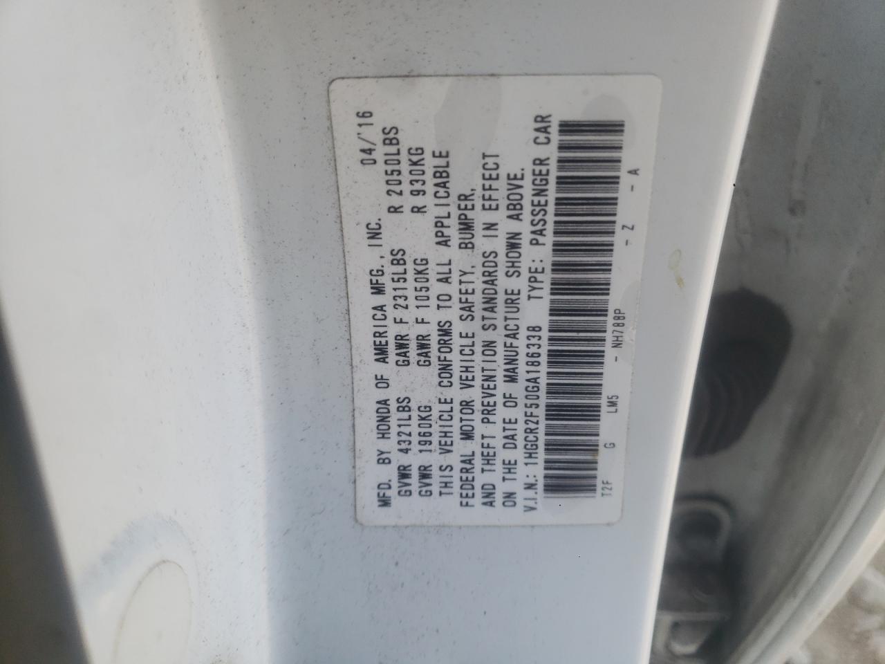 1HGCR2F50GA186338 2016 Honda Accord Sport