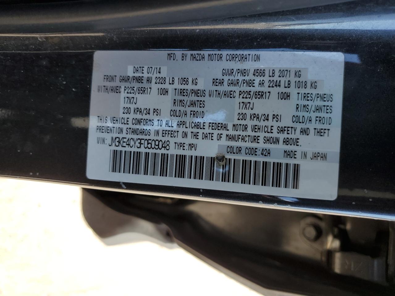 JM3KE4CY3F0509048 2015 Mazda Cx-5 Touring