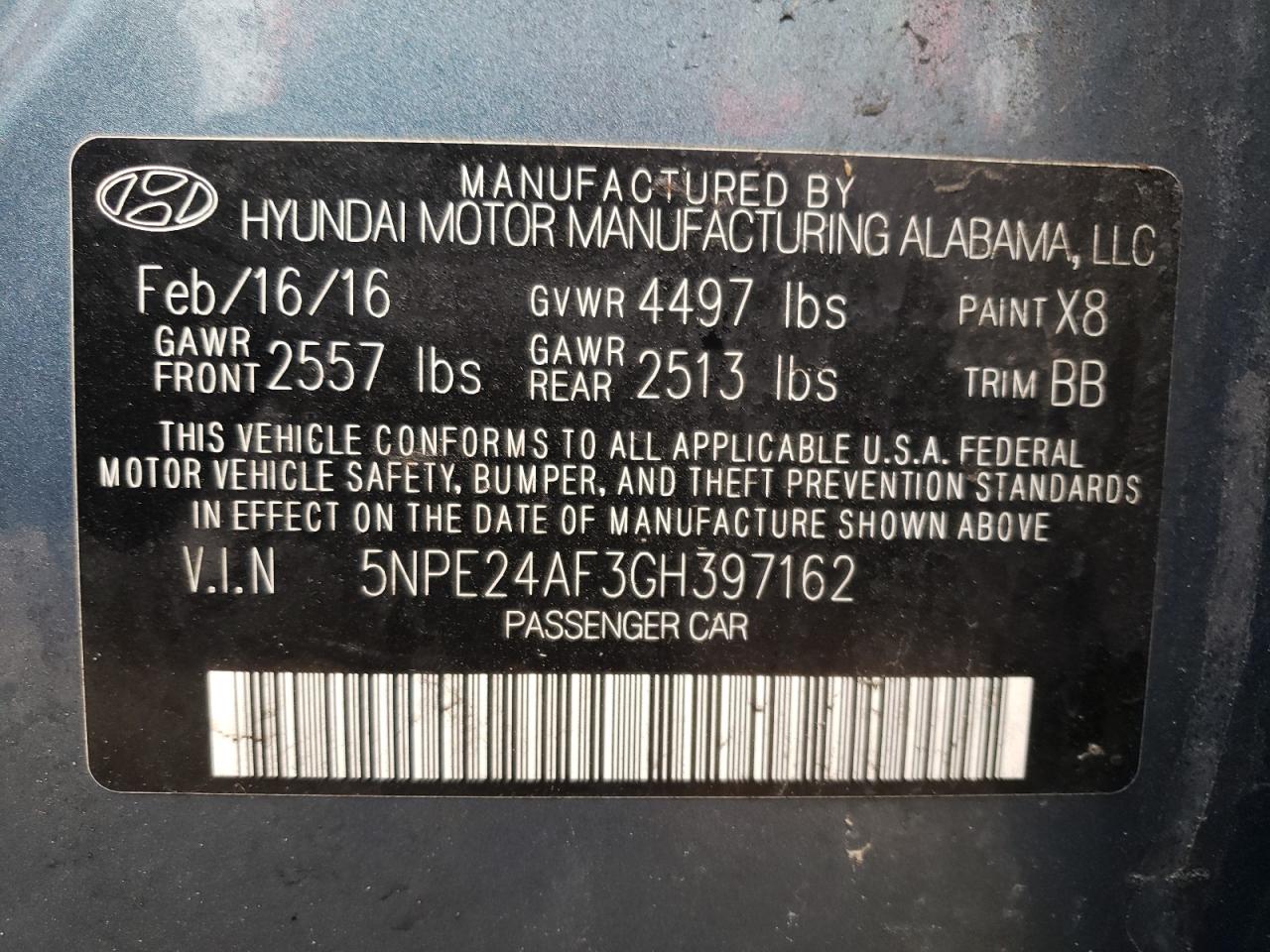 5NPE24AF3GH397162 2016 Hyundai Sonata Se