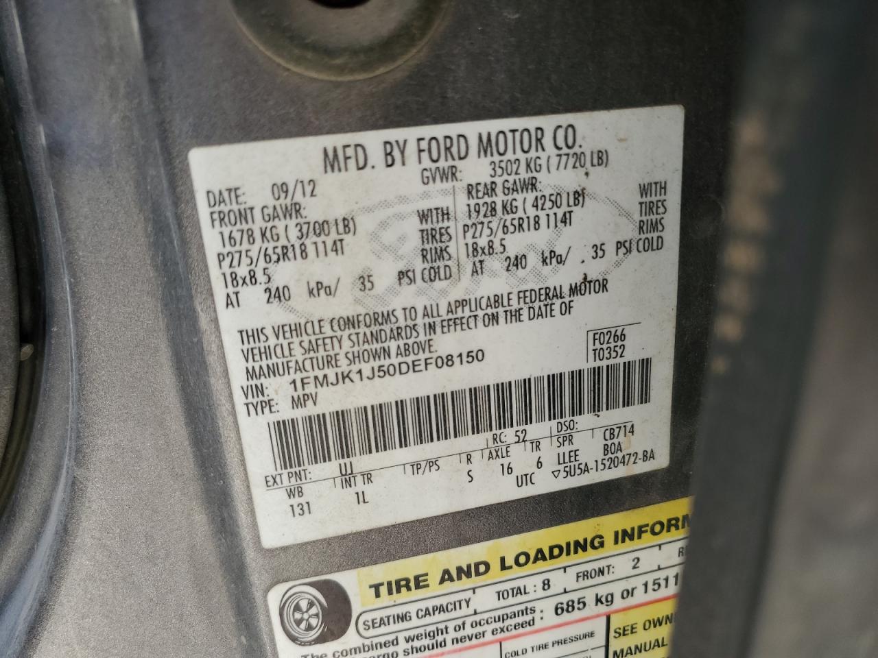 1FMJK1J50DEF08150 2013 Ford Expedition El Xlt