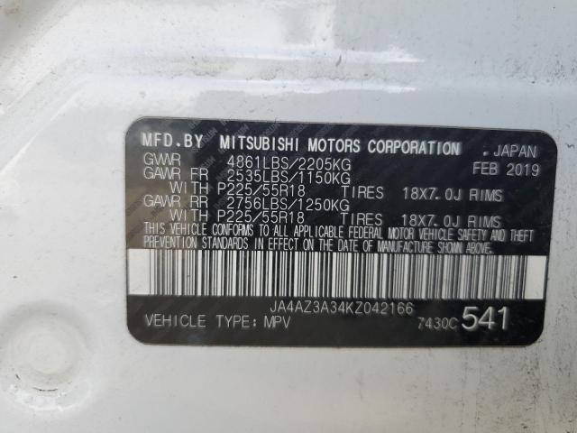 2019 MITSUBISHI OUTLANDER JA4AZ3A34KZ042166