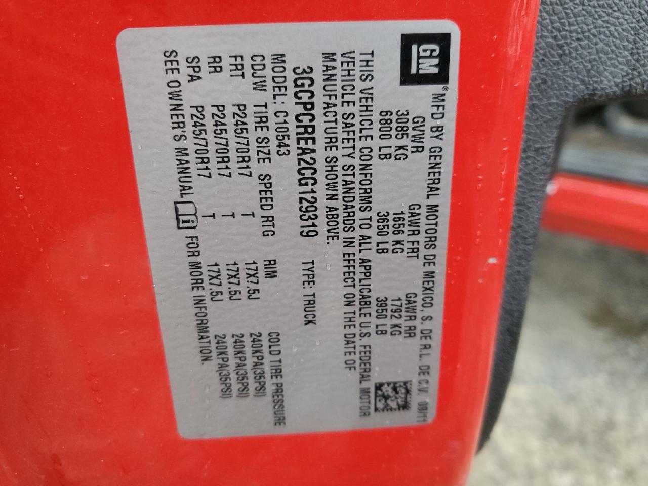 3GCPCREA2CG129319 2012 Chevrolet Silverado C1500 Ls