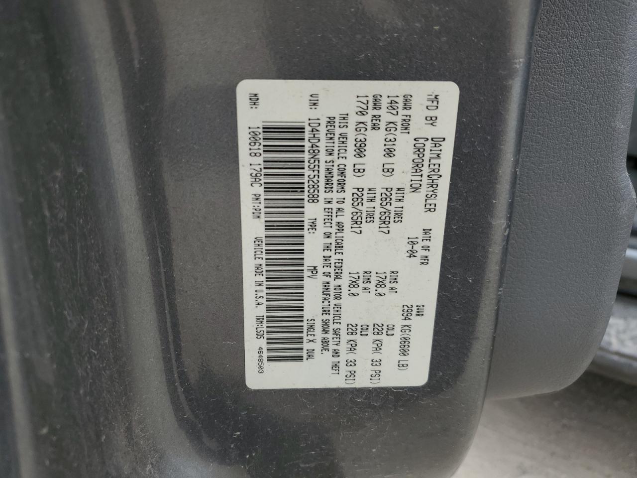 1D4HD48N55F528588 2006 Dodge Durango Slt