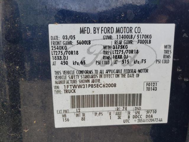 2005 Ford F350 Srw Super Duty VIN: 1FTWW31P85EC62008 Lot: 49786444