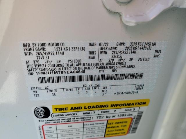 2022 Ford Expedition Platinum VIN: 1FMJU1MT8NEA04645 Lot: 50905734