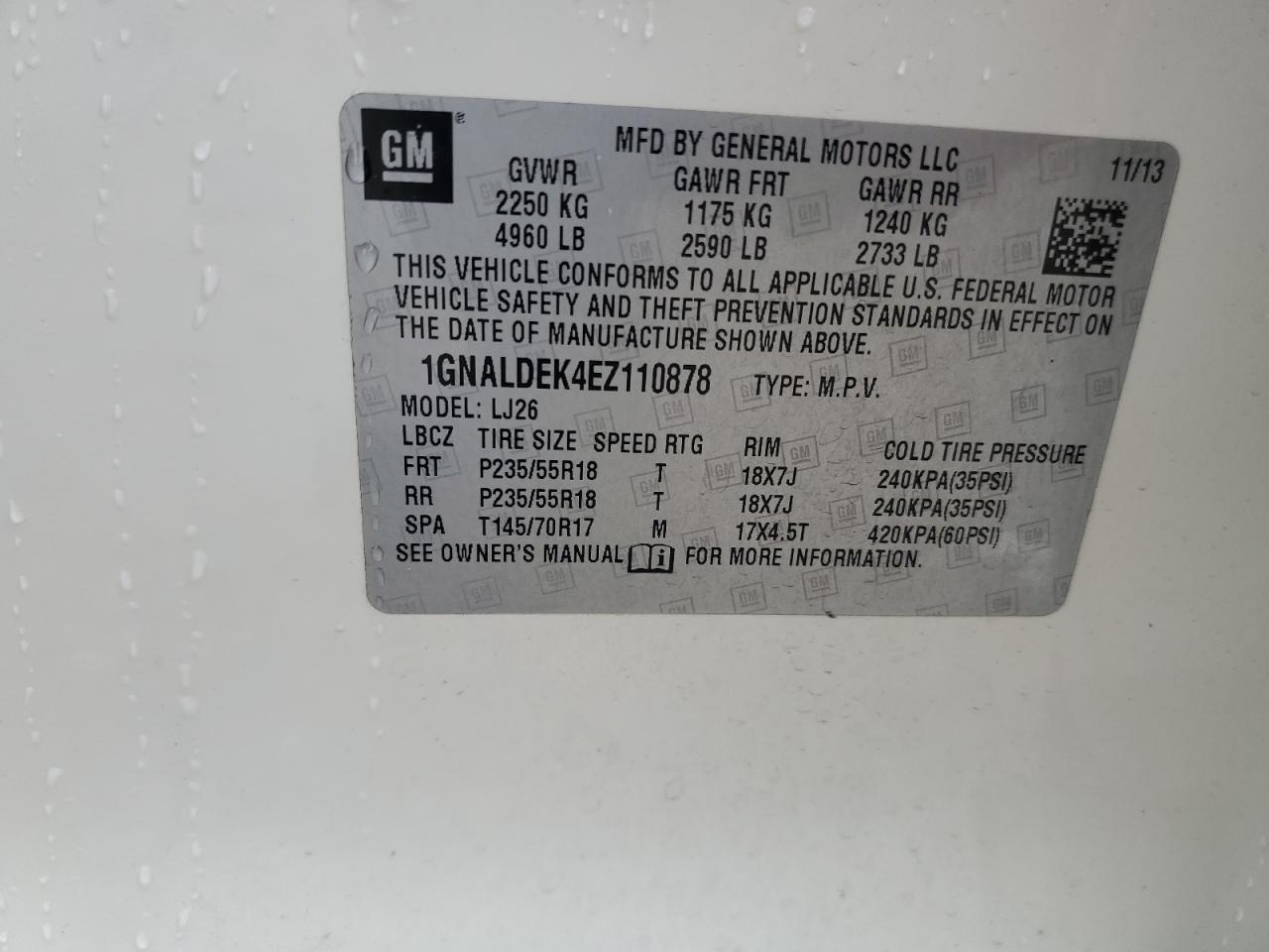 1GNALDEK4EZ110878 2014 Chevrolet Equinox Ltz