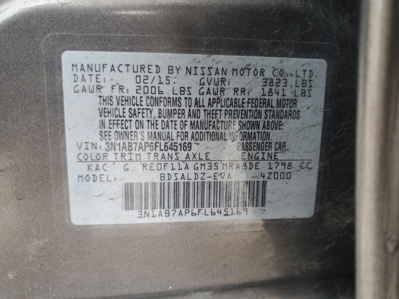3N1AB7AP6FL645169 2015 Nissan Sentra S