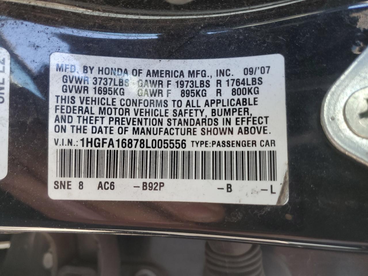 1HGFA16878L005556 2008 Honda Civic Ex