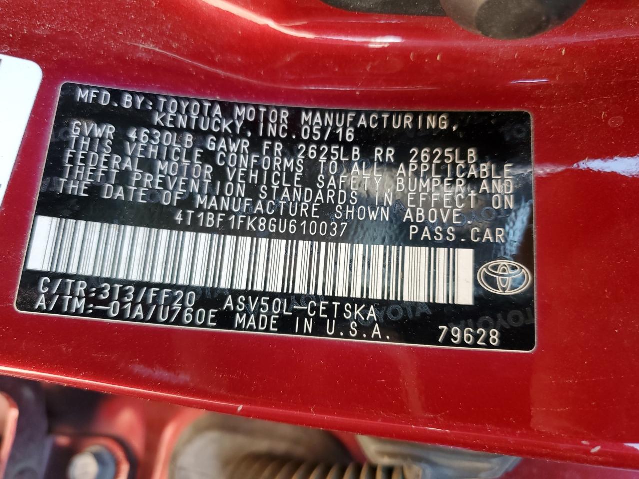 4T1BF1FK8GU610037 2016 Toyota Camry Le