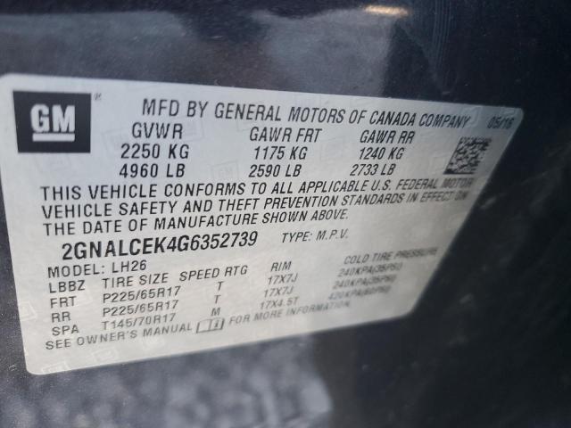 2016 CHEVROLET EQUINOX LT - 2GNALCEK4G6352739