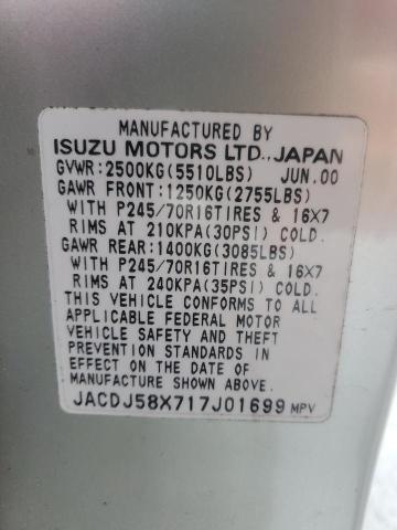 2001 Isuzu Trooper S VIN: JACDJ58X717J01699 Lot: 49296464